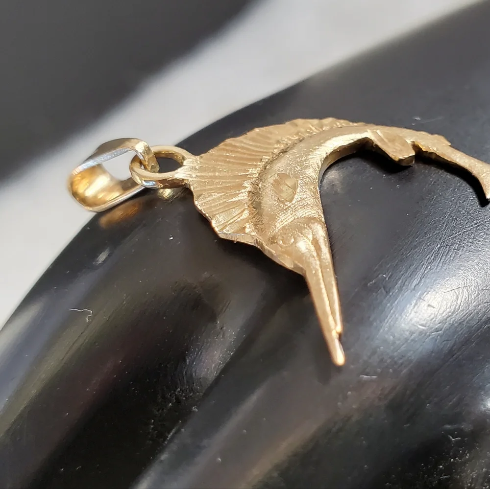 Nautical 14K Gold Fish Sail Fish Fisherman Fishing Pendant
